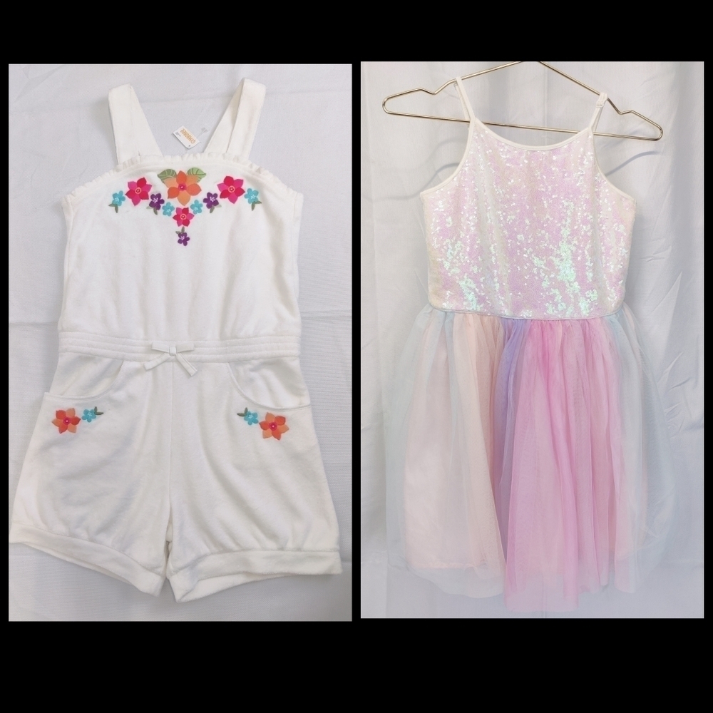 Gymboree Summer Romper Little Girls Sz Large 10 - 12 + FREE Cat Jack Tulle Dress